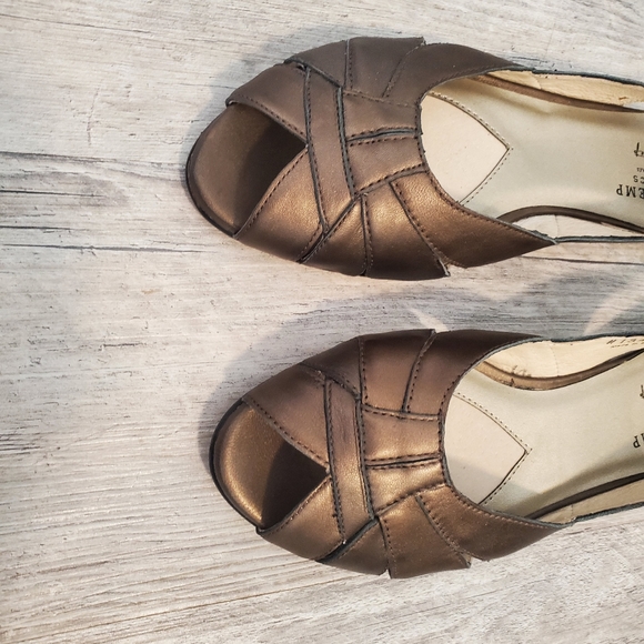 Mark Lemp Classics flats sandals peep toe metallic pewter shoes size 9.5 leather - Picture 3 of 10